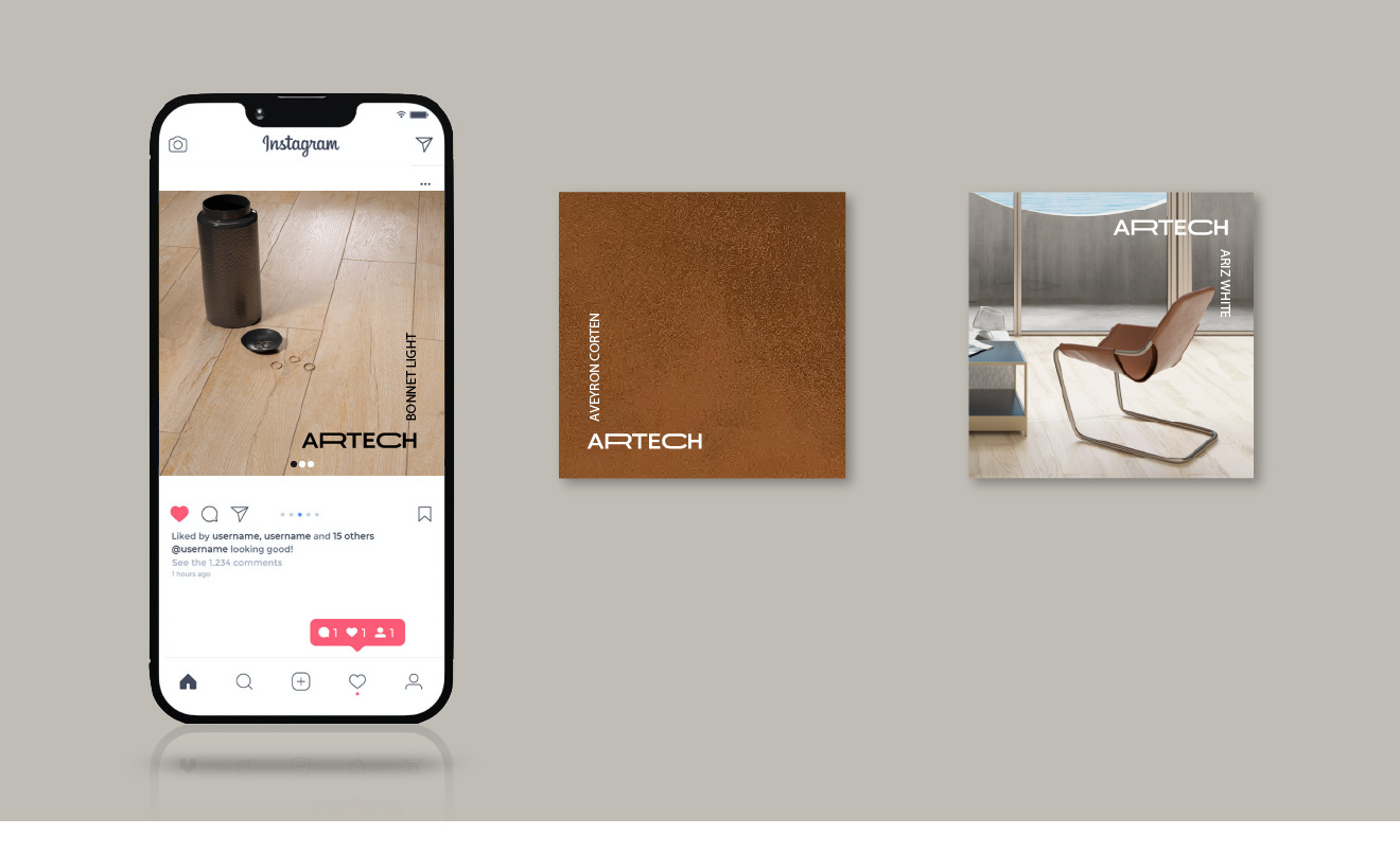 diseños de Artech visualizados en teléfono móvil